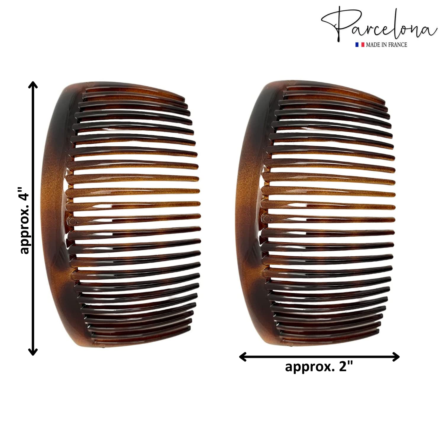Parcelona French Glossy Large Cellulose Updo 23 Teeth Hair Side Combs(2 Pcs)