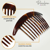 Parcelona French Tapered Edge 11 Teeth Side Hair Combs for Women & Girls (2Pcs)