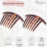 Parcelona French Twist 7 Teeth Large Celluloid Side Hair Combs for Women(2 Pcs)