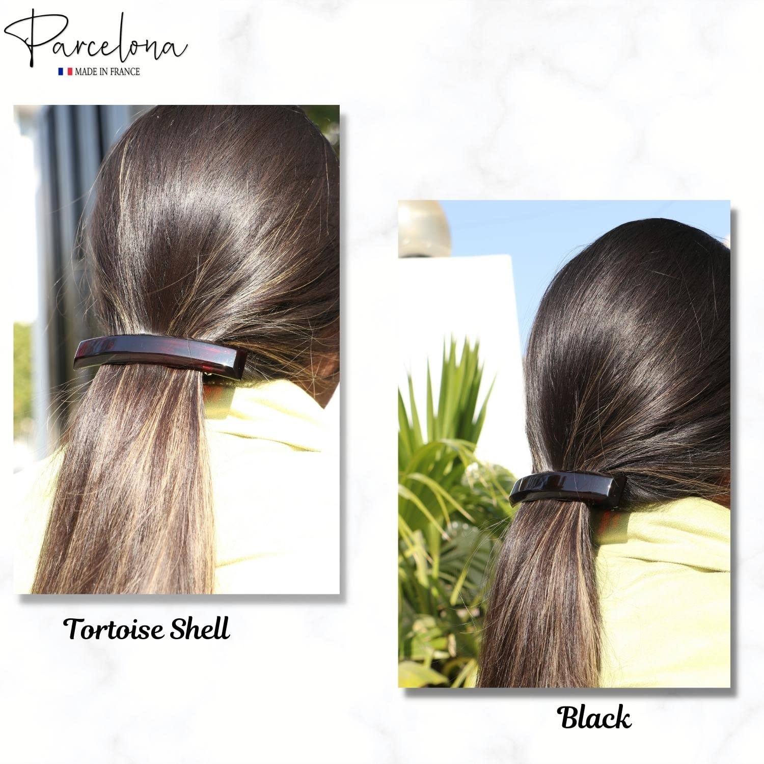 Parcelona French Bar Volume Large Shell N Black Cellulose Hair Barrettes(2 Pcs)