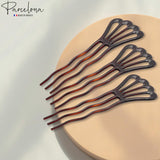 Parcelona French Wavy Three Teeth Shell Large Set of 3 Chignon Hair Pin Sticks