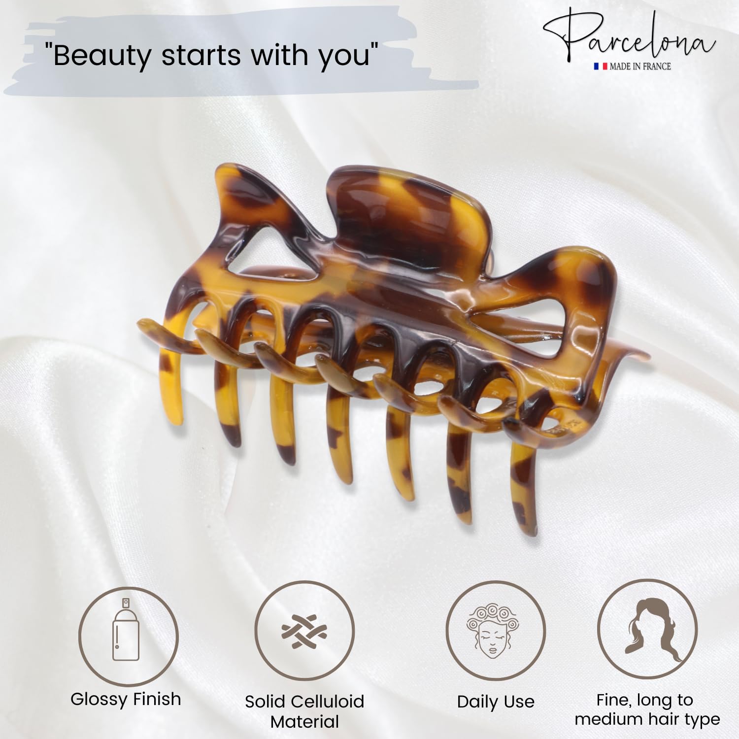 Parcelona French Classic 3" Medium Cellulose Covered Spring Hair Claw Clip