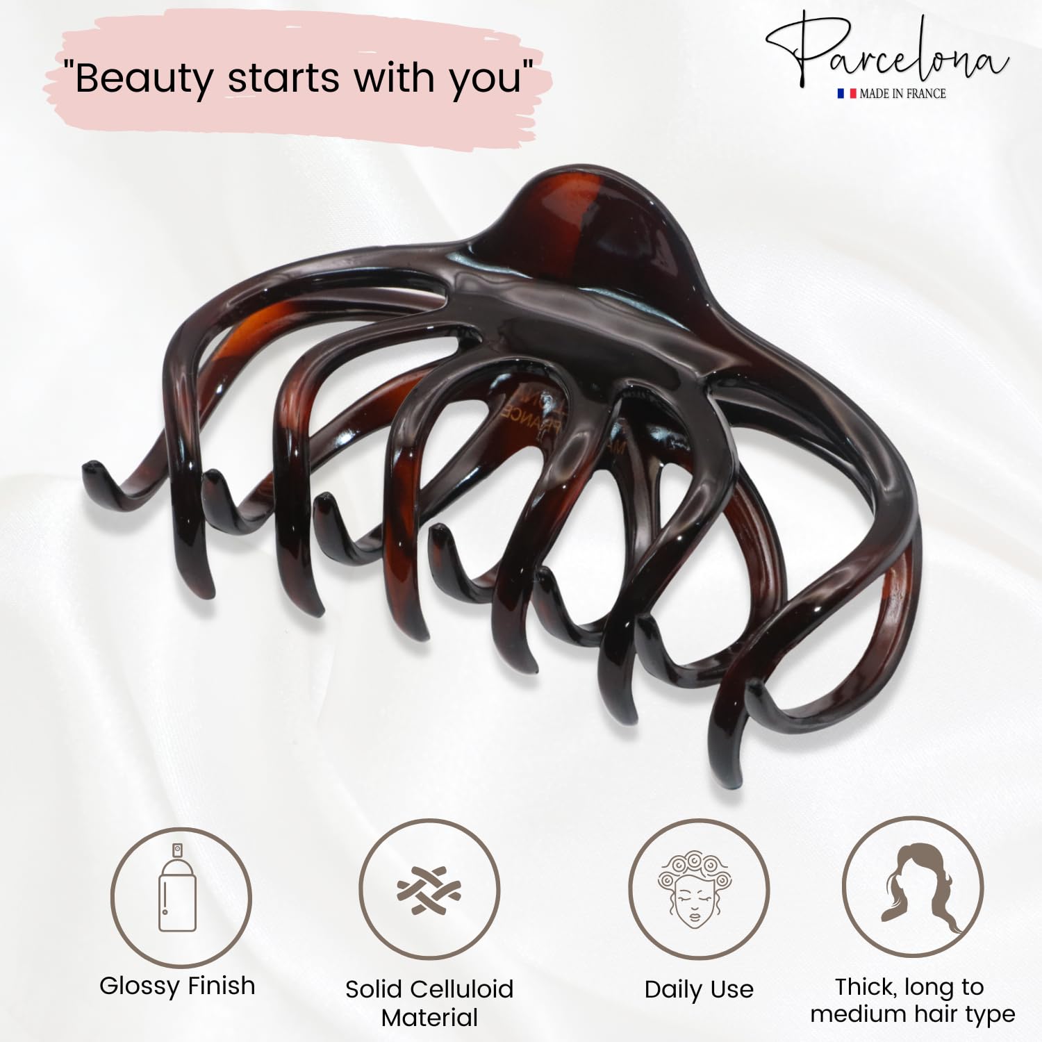 Parcelona French Dendrite Medium Cellulose Jaw Hair Claw for Women and Girls