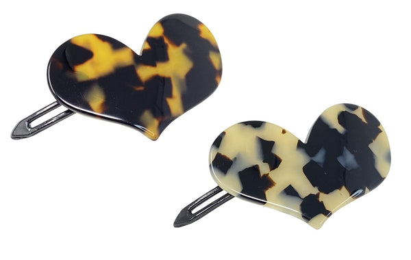 French Amie Cupid Hearts Small Celluloid Metal Free Snap Hair Clips - 2 Pcs