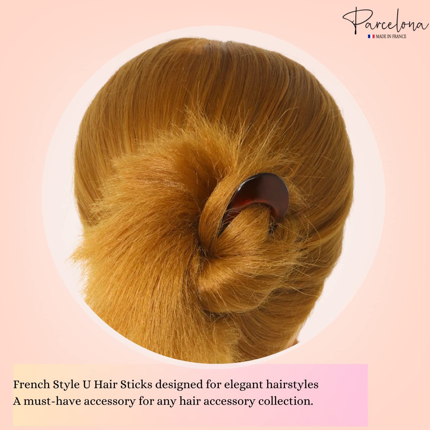 Parcelona French U Shaped Prong Large Chignon Cellulose Acetate Hair Pins 2Pcs