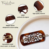 French Amie Swirls 2 ¼” Celluloid Handmade Snap Hair Clips for Women 2 Pcs