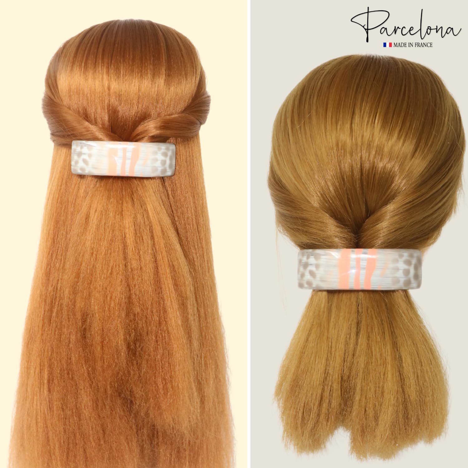 Parcelona French Elite Peach Cream Hand Painted Large Hair Barrette for Women