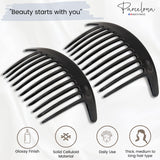 Parcelona French Tapered Edge 11 Teeth Side Hair Combs for Women & Girls (2Pcs)