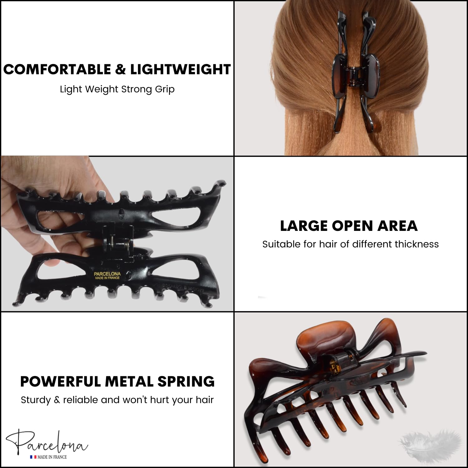 Parcelona French Classic Shell and Black Large Cellulose Jaw Hair Claw(2 Pcs)