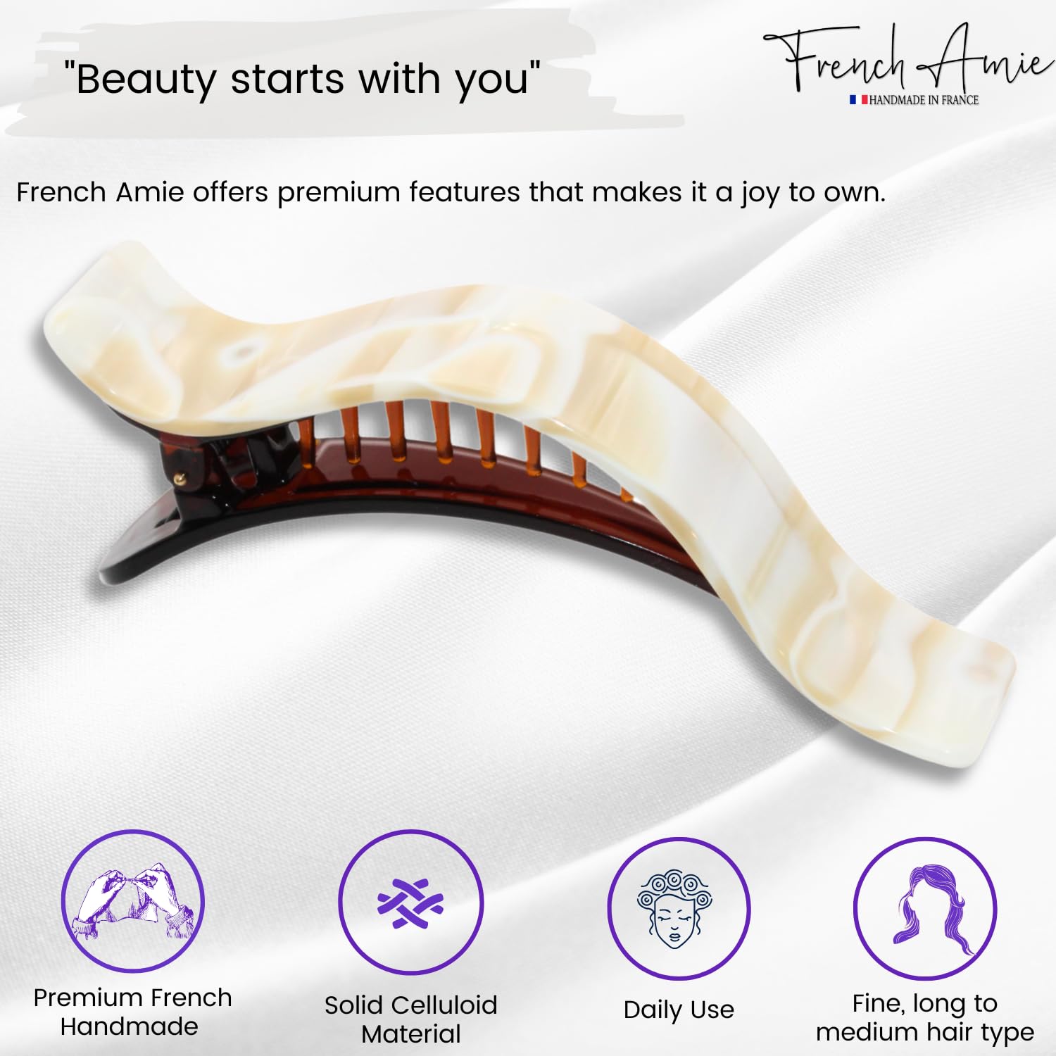 French Amie Duckbill Style Curved Rectangle Hair Claw – Women Girls Hair Clip