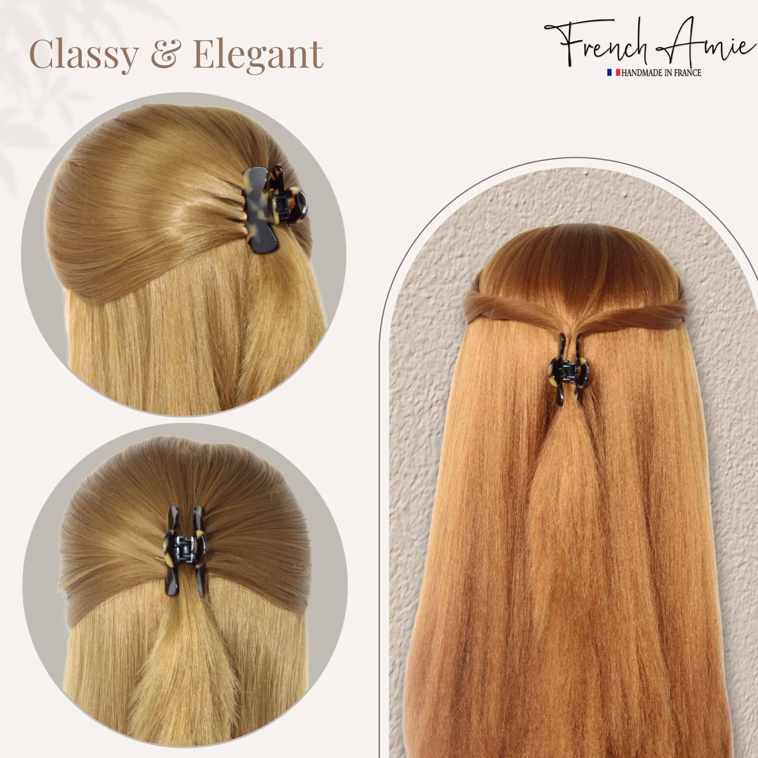 French Amie Grace Small 2” Cellulose Handmade Flexible Hair Claw for Thin Hair