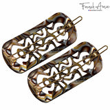 French Amie Swirls 2 ¼” Celluloid Handmade Snap Hair Clips for Women 2 Pcs