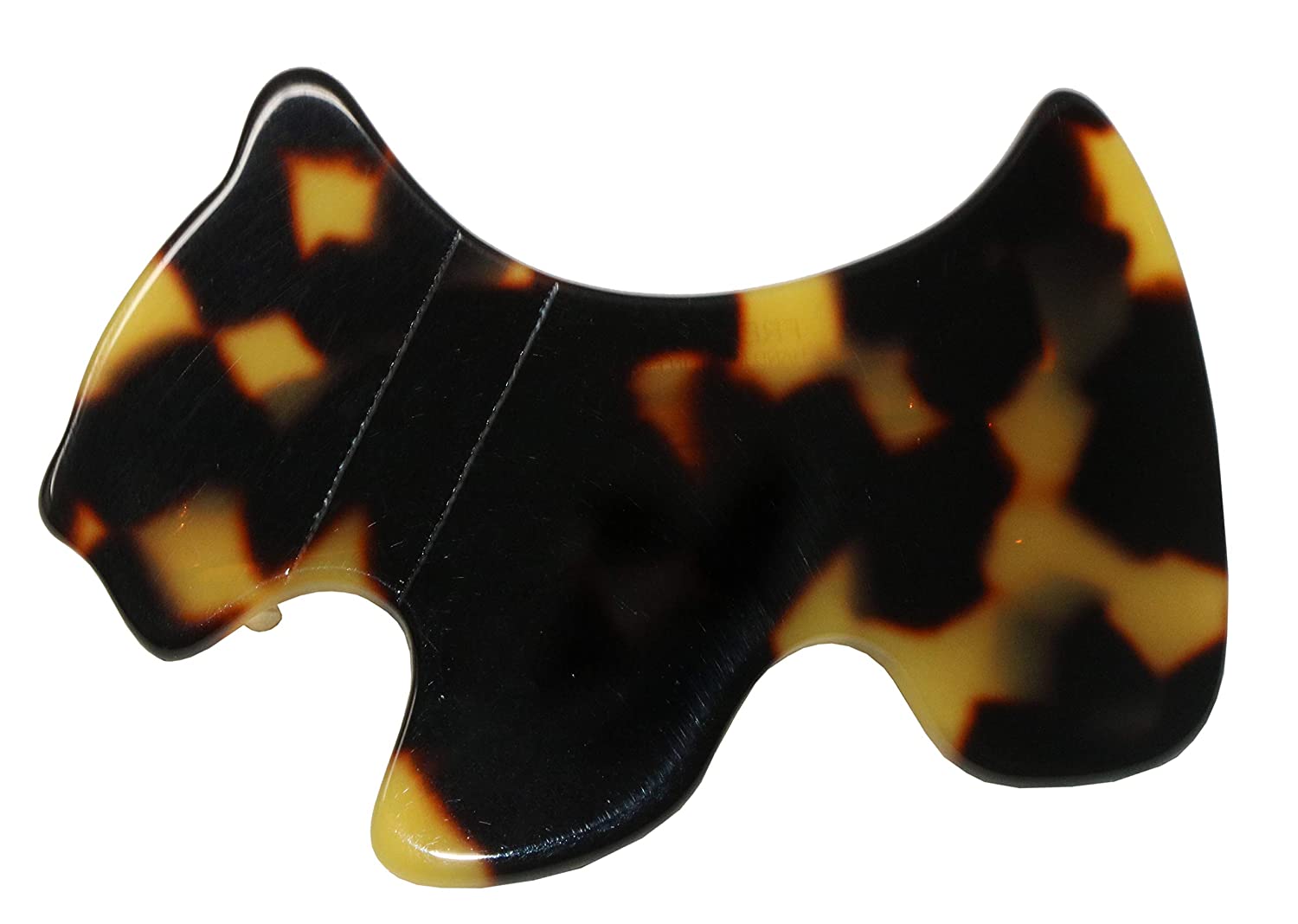 French Amie Scottish Dog Puppy 2" Small Celluloid Handmade Hair Barrette