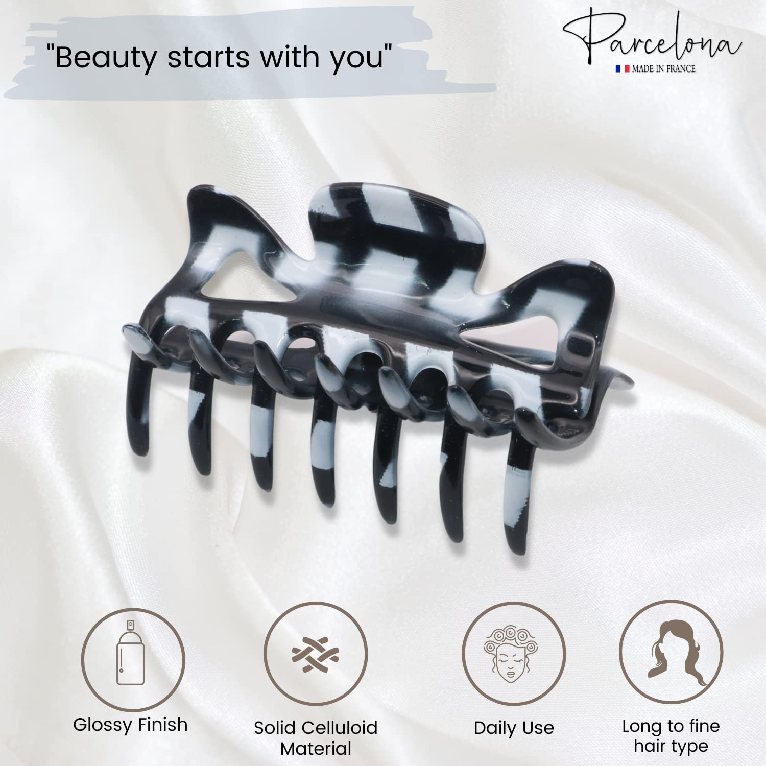 Parcelona French Classic 3" Medium Cellulose Covered Spring Hair Claw Clip