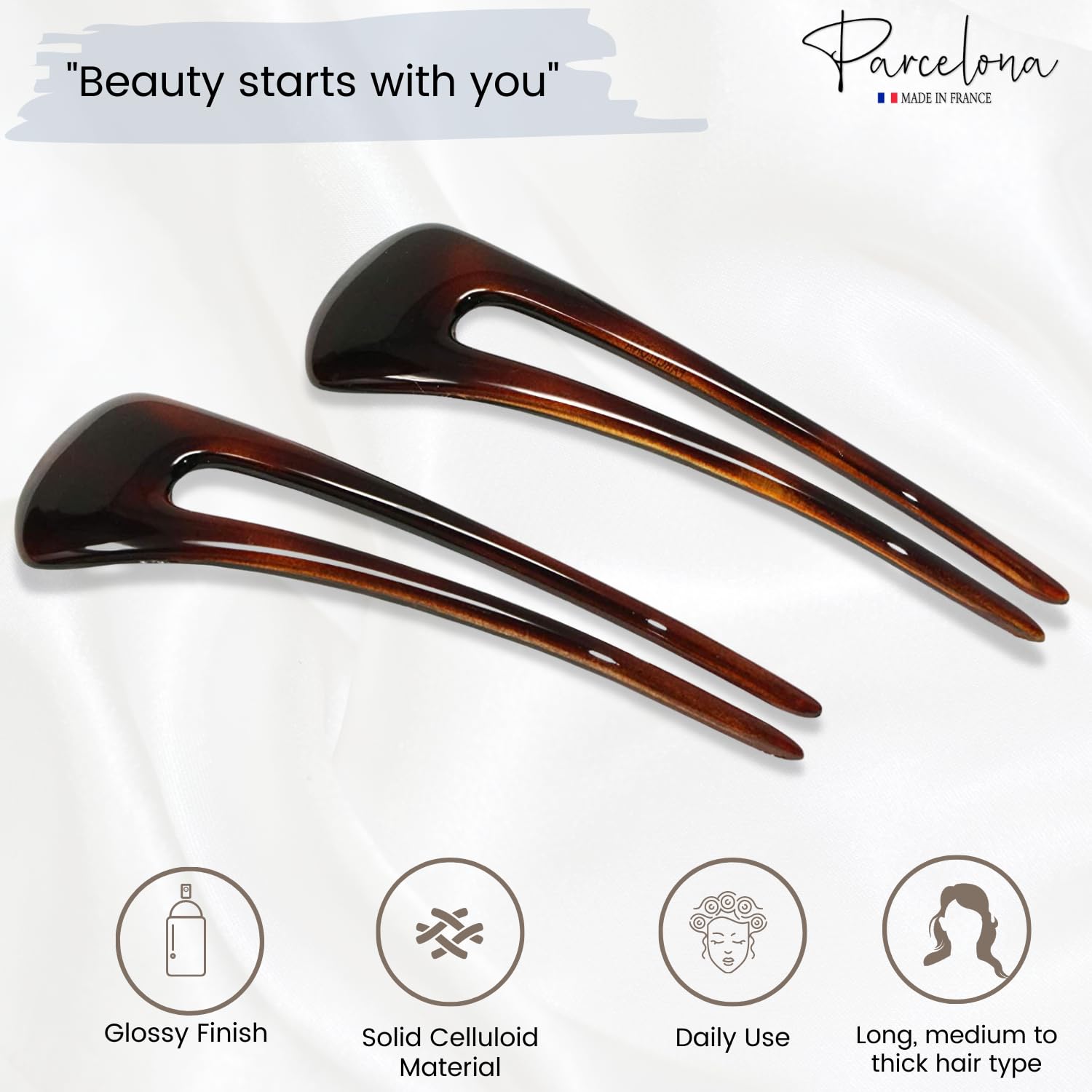 Parcelona French Long Duo Large Cellulose Chignon Hair Bun Pins for Women(2 Pcs)