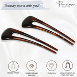 Parcelona French Long Duo Large Celluloid Chignon Hair Bun Pins for Women(2 Pcs)