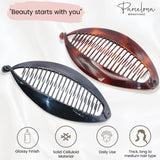Parcelona French Fat Oval Shell and Black Large 5" Set of 2 Banana Hair Clips