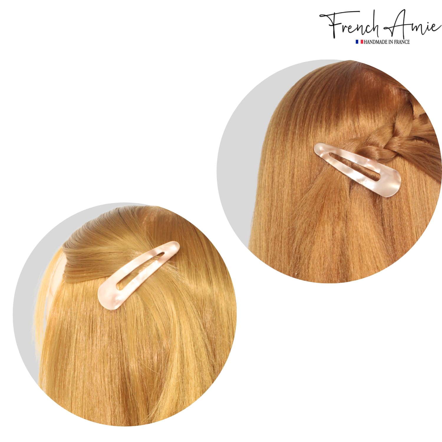 French Amie Clic Clac Large Handmade Cellulose Snap Hair Pins for Women(2 Pcs)