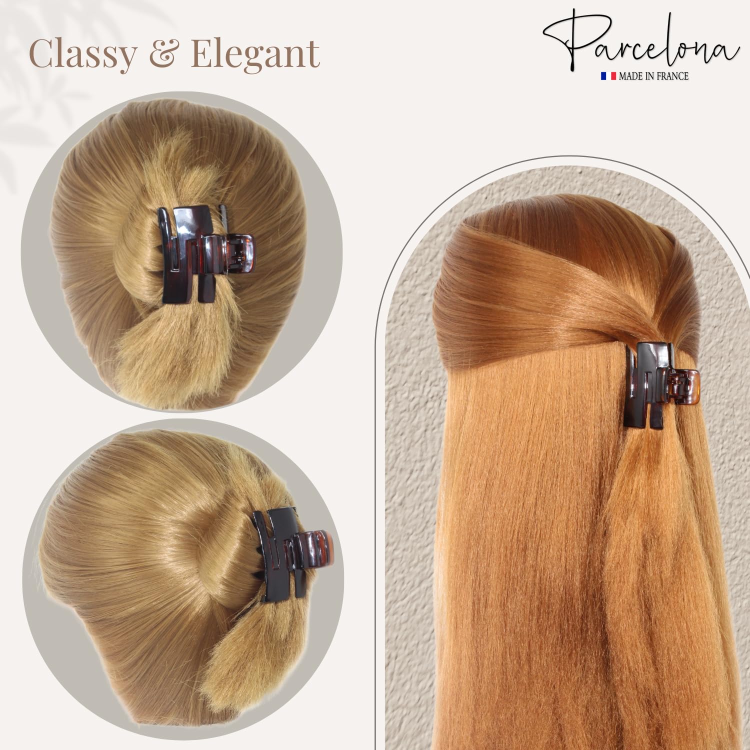 Parcelona French Cutout Curve Small Shell and Black Cellulose Hair Claws(2 Pcs)