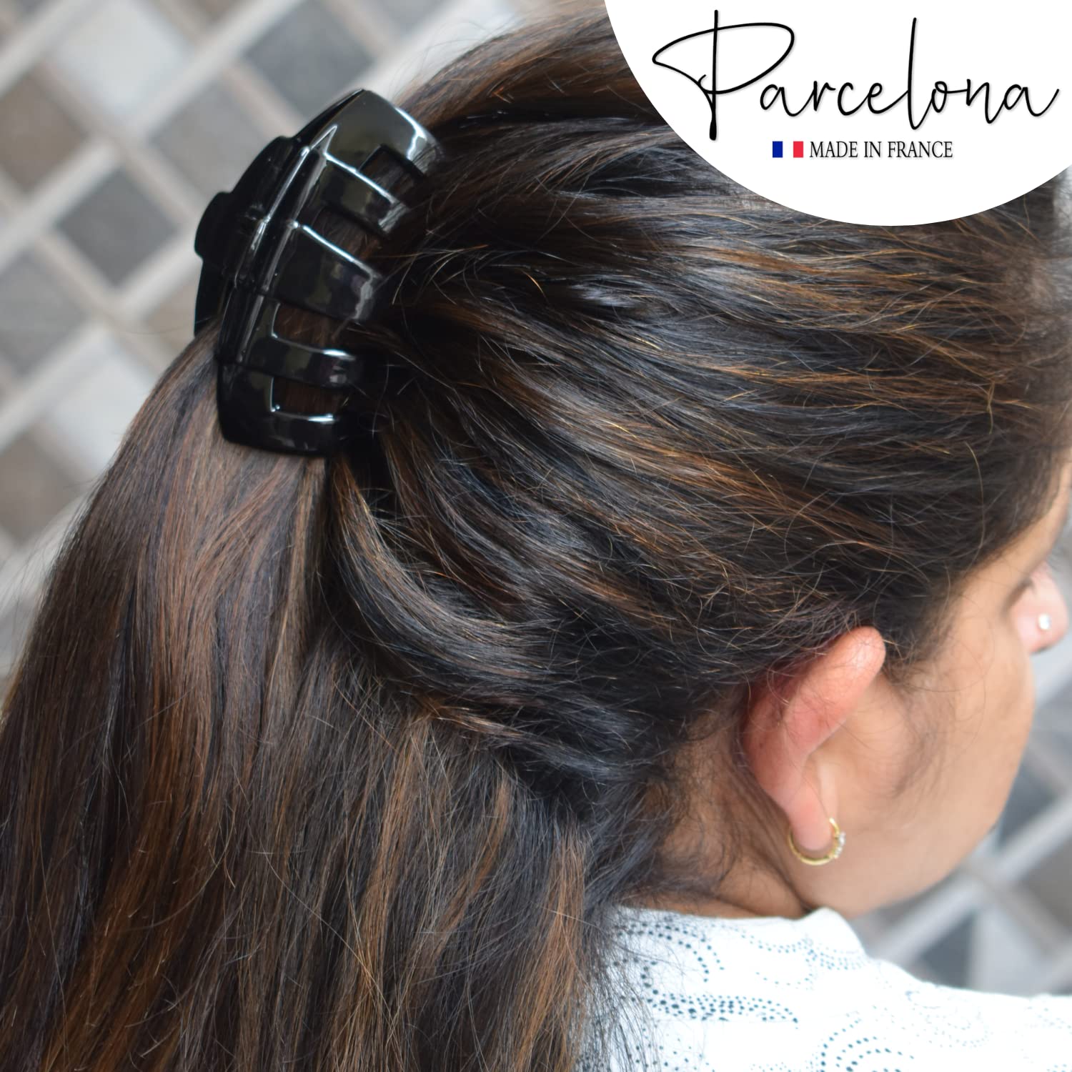 Parcelona French Tubular Large Cellulose Covered Spring Jaw Hair Claw for Women
