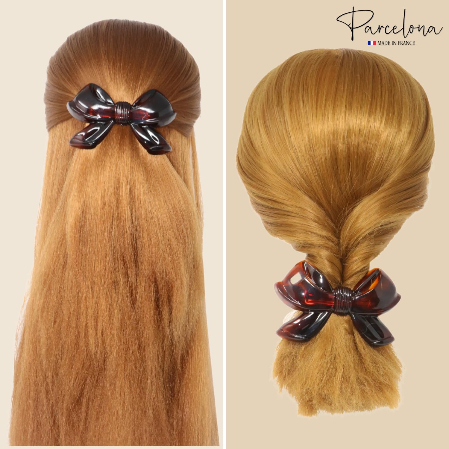 Parcelona French Ribbon Bow Shell Large Cellulose Hair Barrette for Women