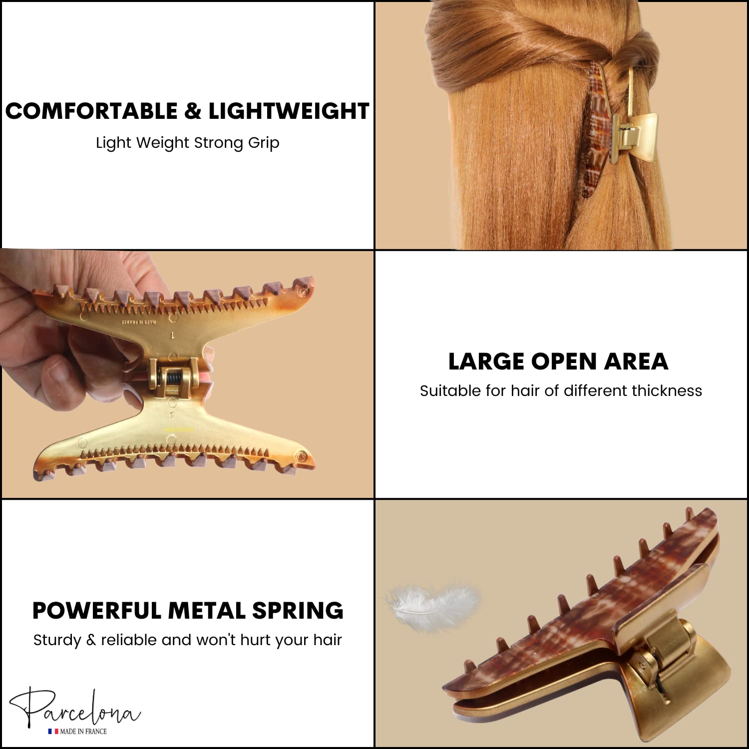 Parcelona French Pinch Medium Cellulose Covered Spring Jaw Hair Claw for Women