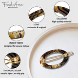 French Amie Oval Hoop Small 1 1/4” Celluloid Handmade Hair Barrette Clips(2 Pcs)