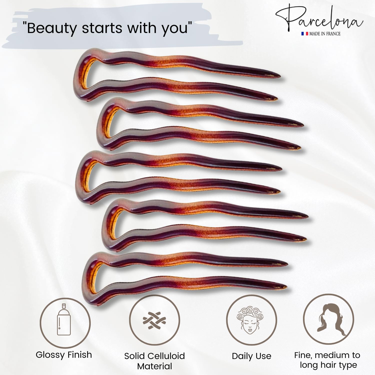 Parcelona French Mystic Large Celluloid Hair Pins for Women & Girls(6Pcs)
