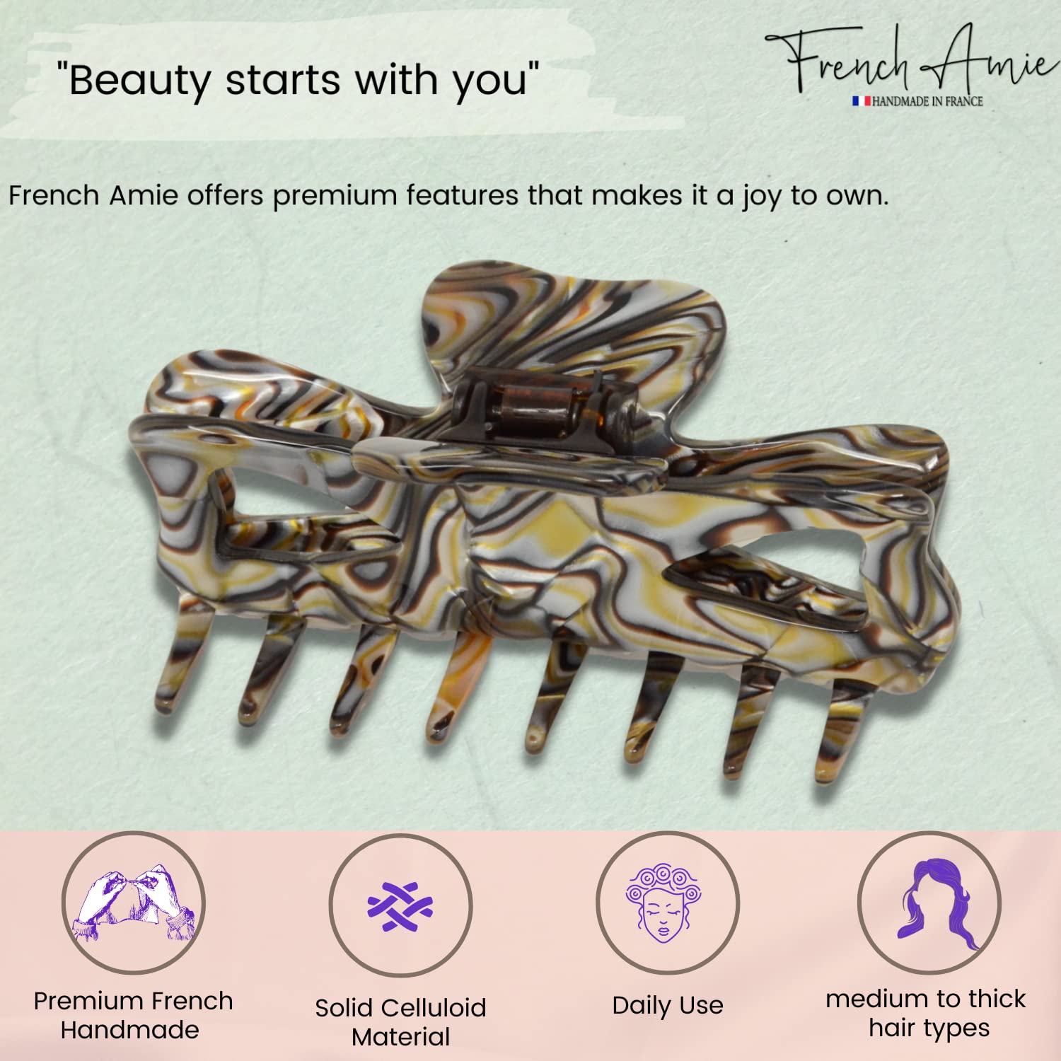 French Amie Large Butterfly 3.5" Handmade Cellulose Acetate Hair Claw for Women