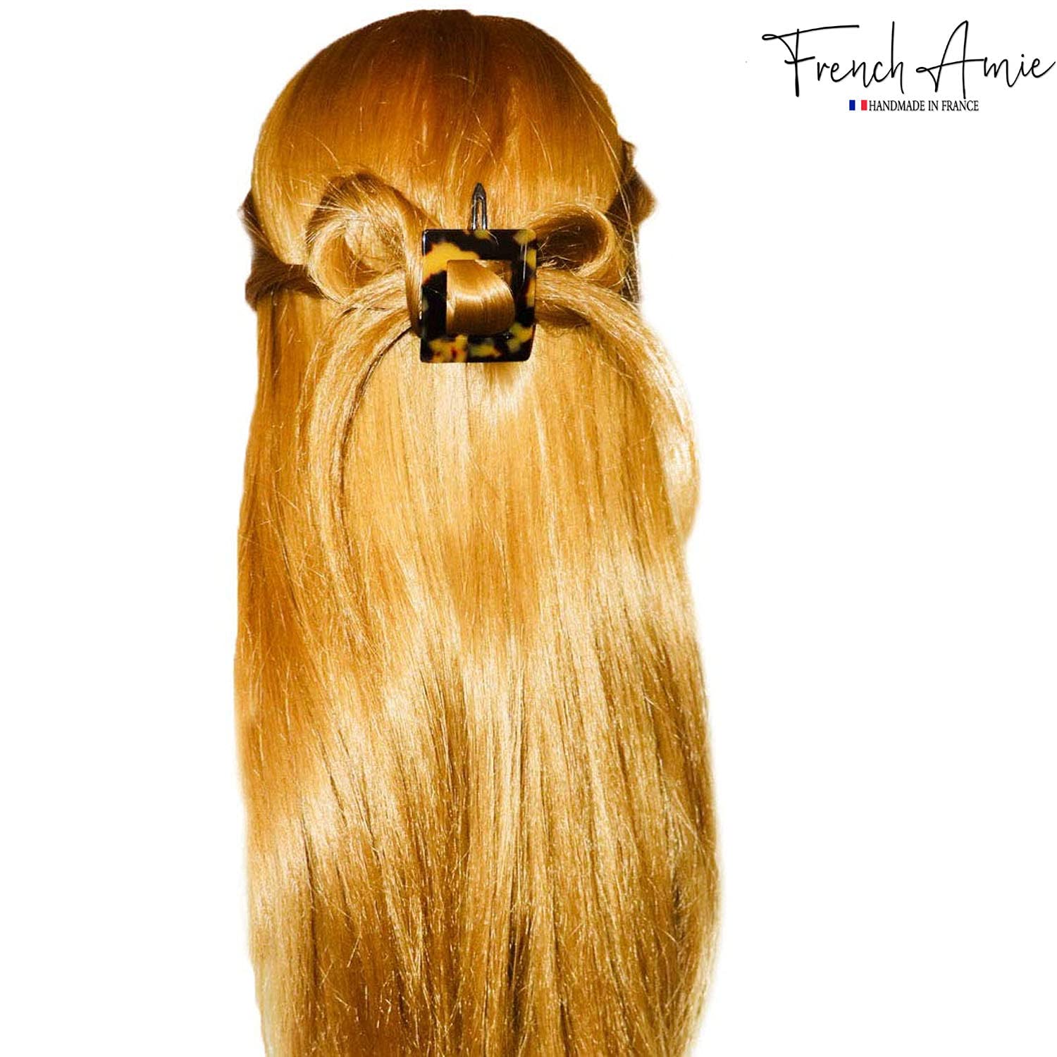 French Amie Squared Small Handmade Cellulose Metal Free Side Slide Hair Barrette
