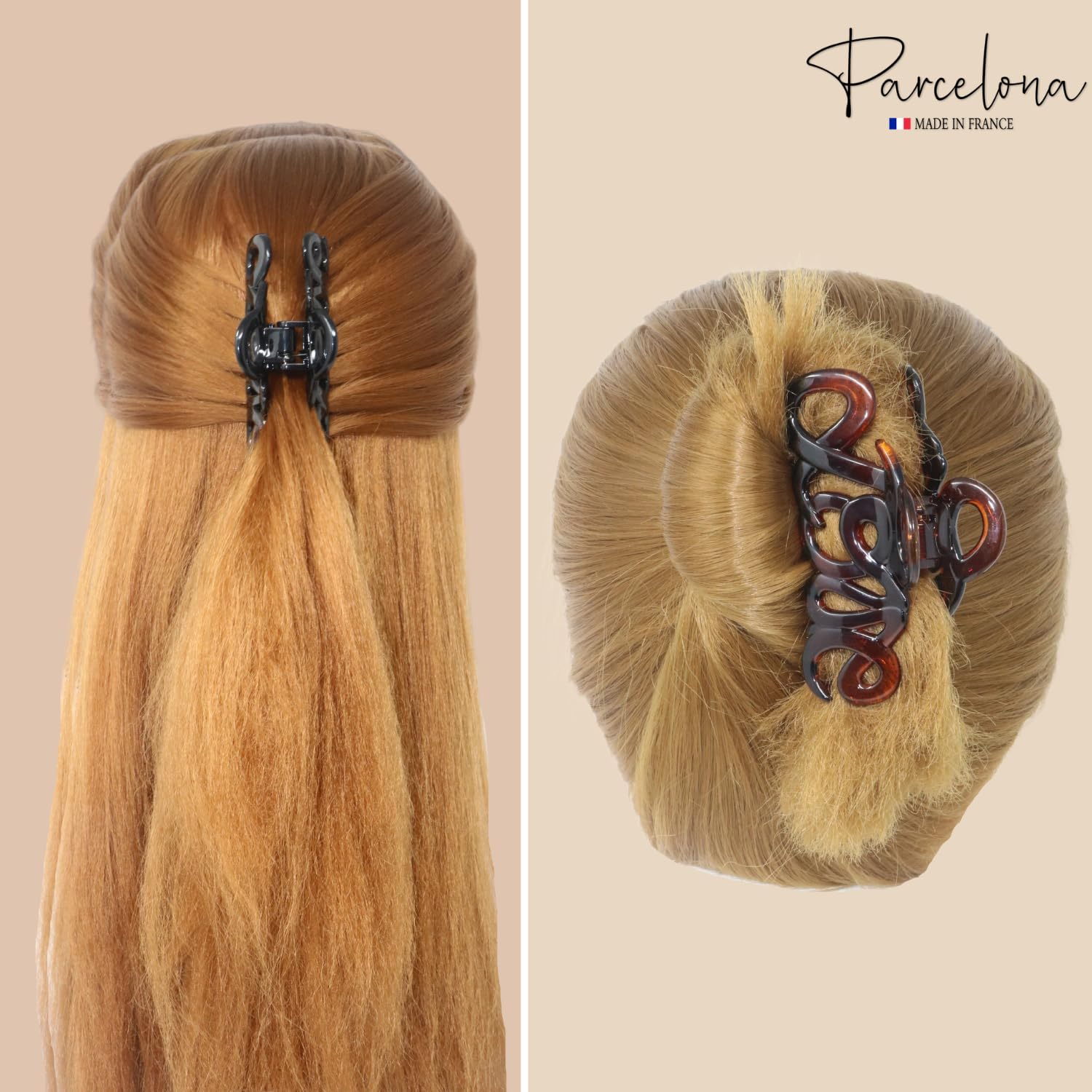Parcelona French Love Medium 3" Shell and Black Cellulose Hair Claw Clips(2 Pcs)