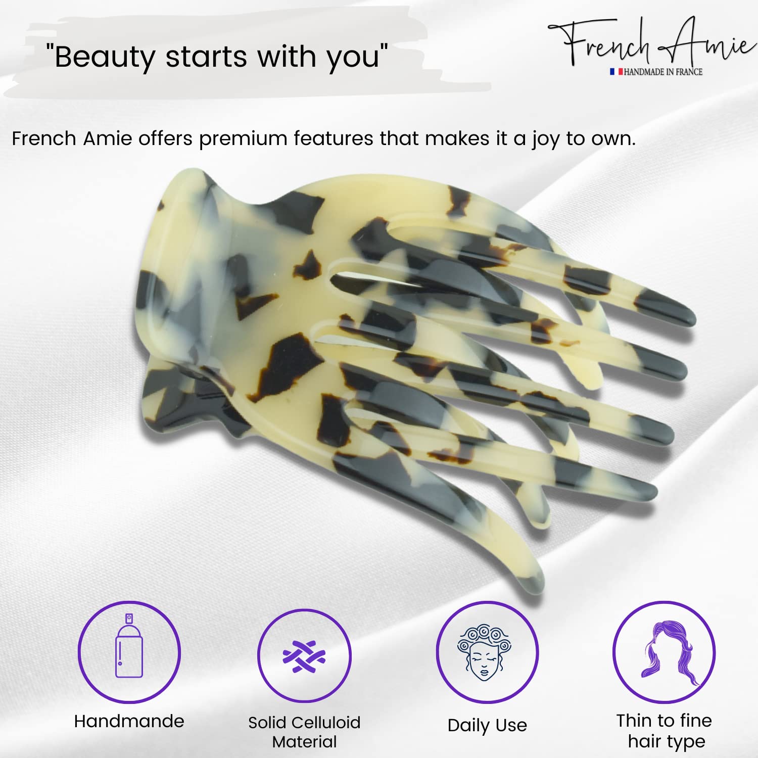 French Amie Bear Paw Small 2 ¾” Cellulose Handmade Yoga Jaw Hair Claw for Women