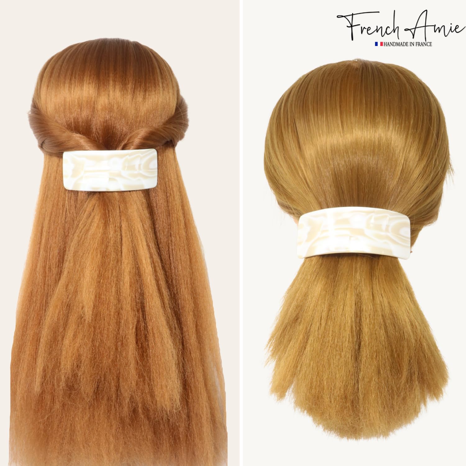French Amie Broad Curved Oblong Large Celluloid Acetate Hair Barrette for Women
