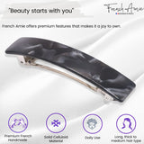 French Amie Oblong 3 1/2" Celluloid Handmade Automatic Hair Barrette for Women