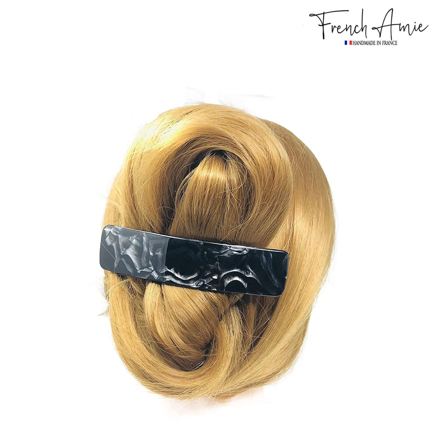 French Amie Long Rectangle Handmade Large Hair Barrette Clip for Women N Girls