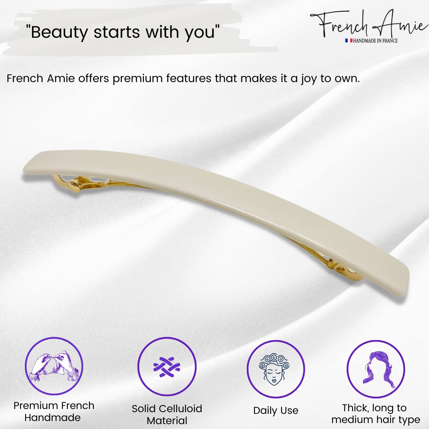 French Amie Long & Skinny Bar Large 4 1/4" Cellulose Acetate Hair Barrette Clip