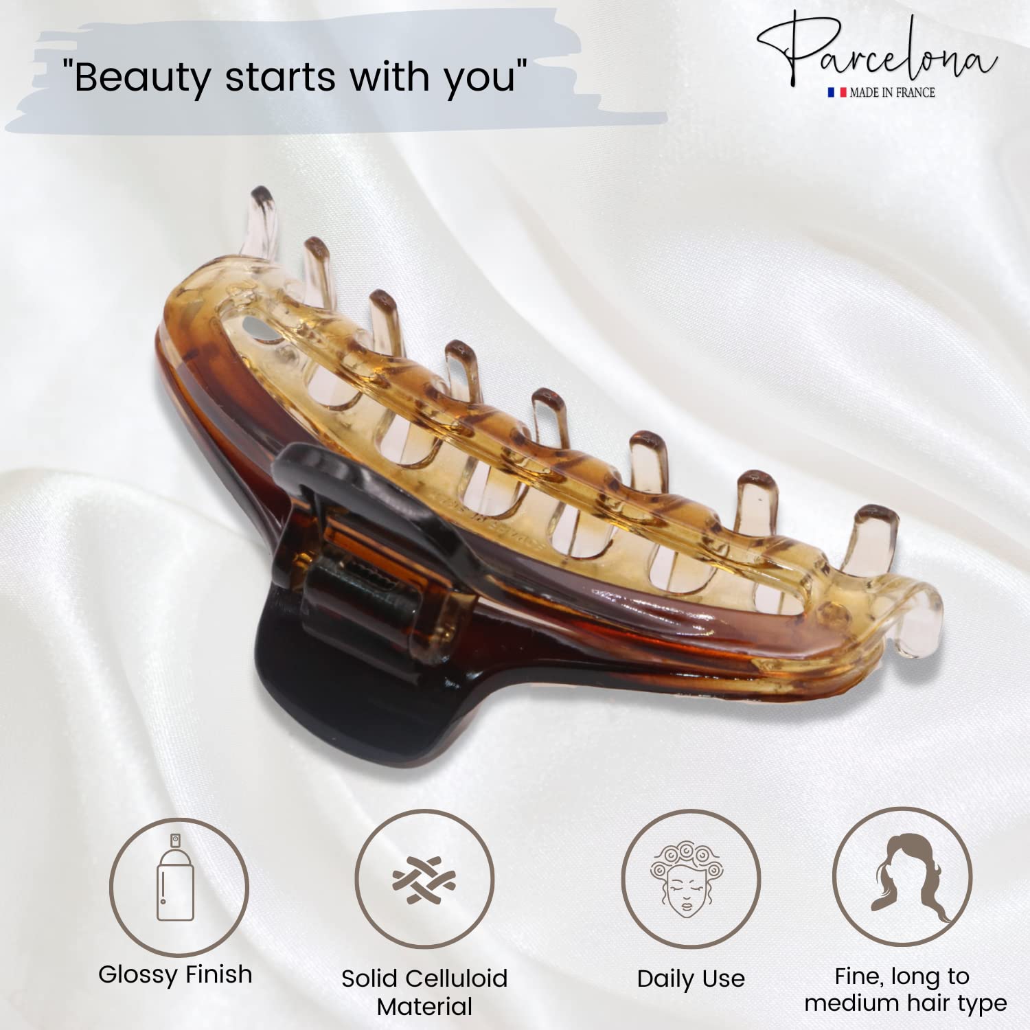Parcelona French Slim Double Shaded Crystal Clear Shell Celluloid Hair Claw