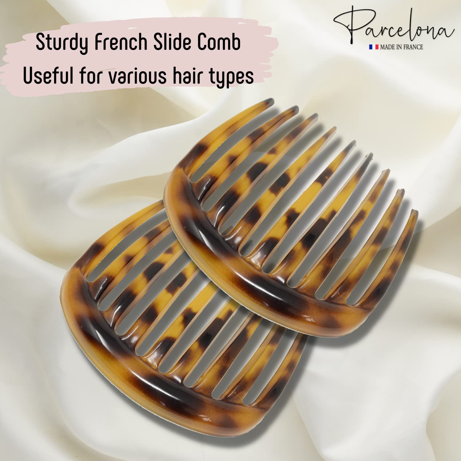 Parcelona French Smooth Edge Cellulose Acetate Hair Side Combs for Women (2 Pcs)