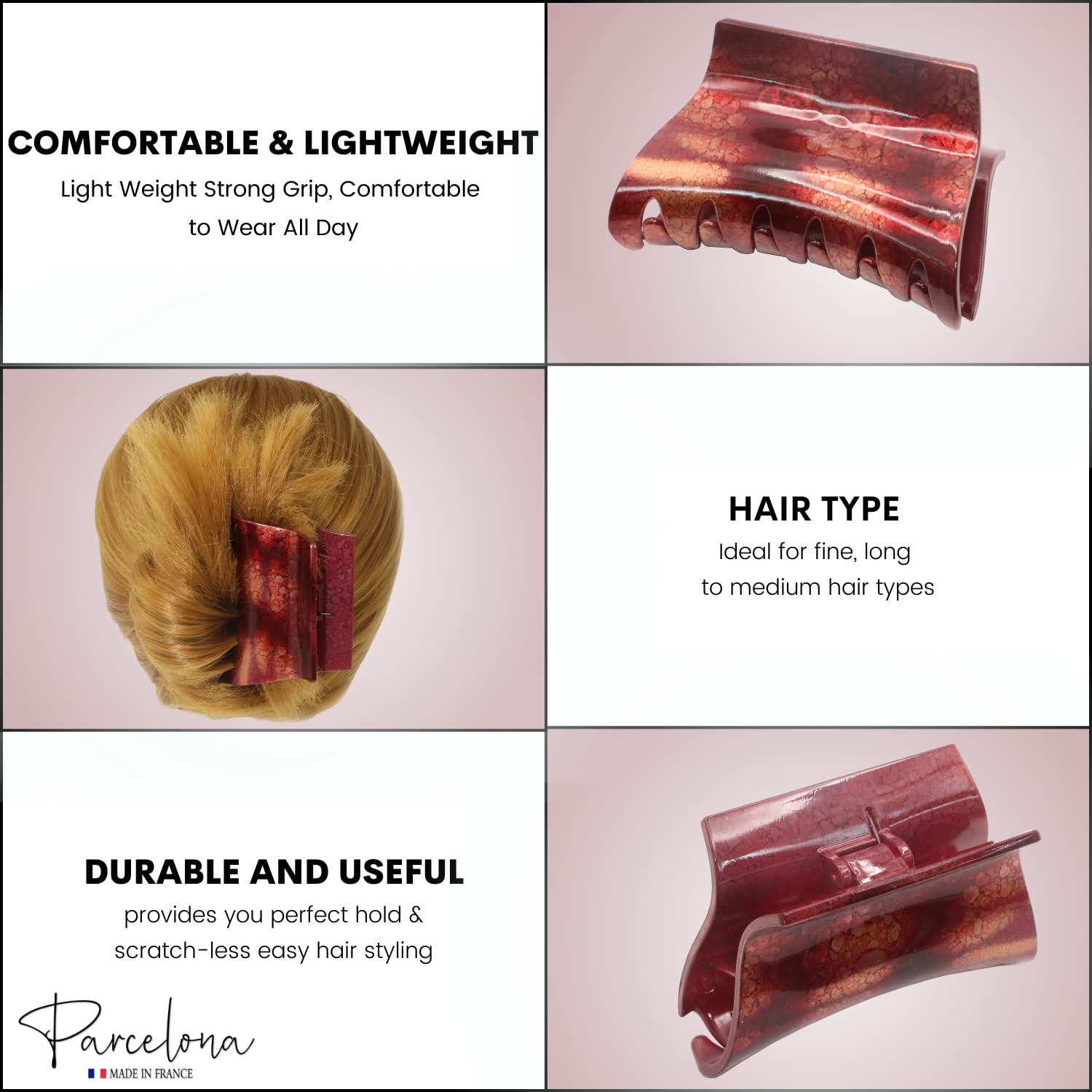 Parcelona French Slide 3" Medium Celluloid Jaw Hair Claw for Women and Girls