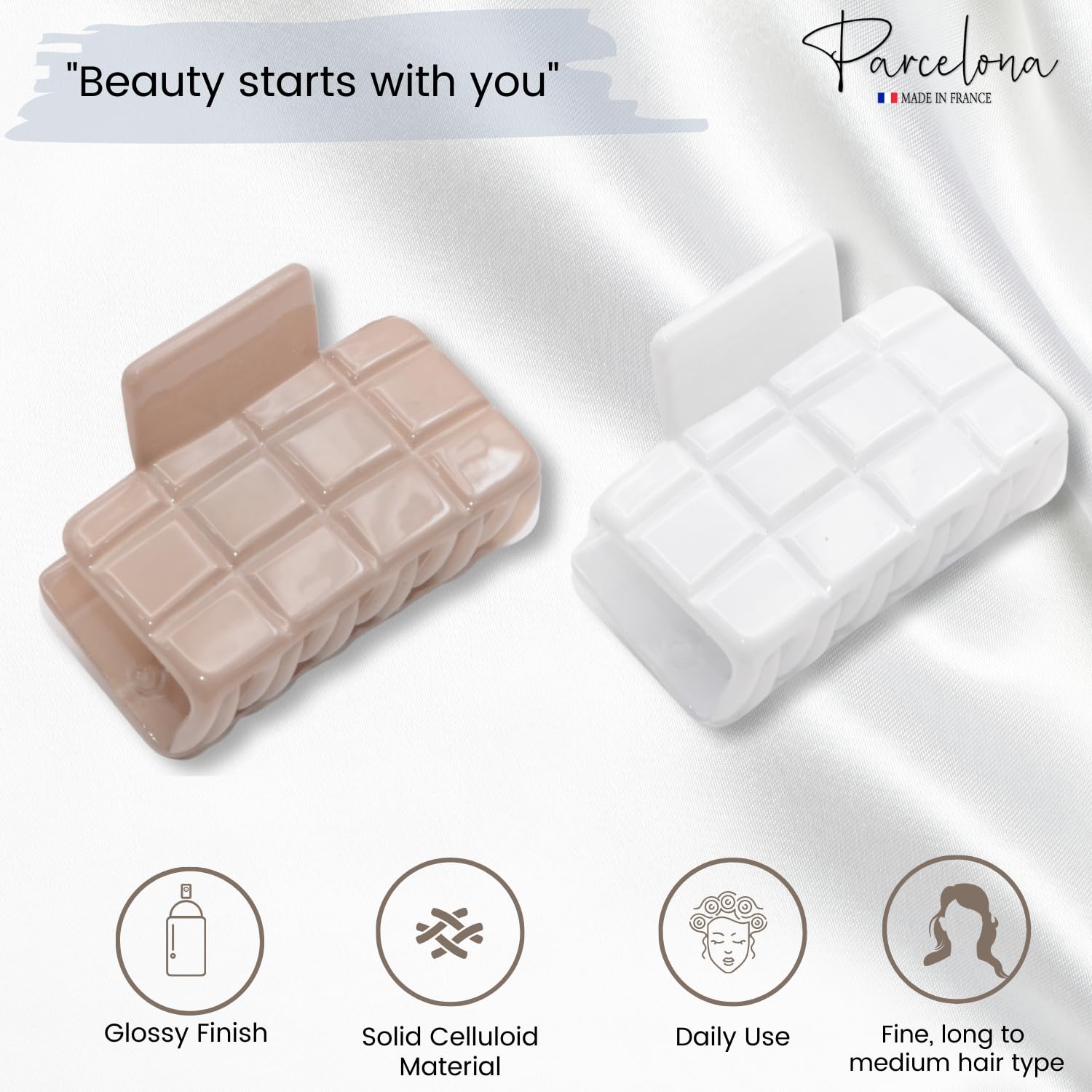 Parcelona French Checkered Small Cellulose Jaw Hair Claw Clamps for Women(2 Pcs)