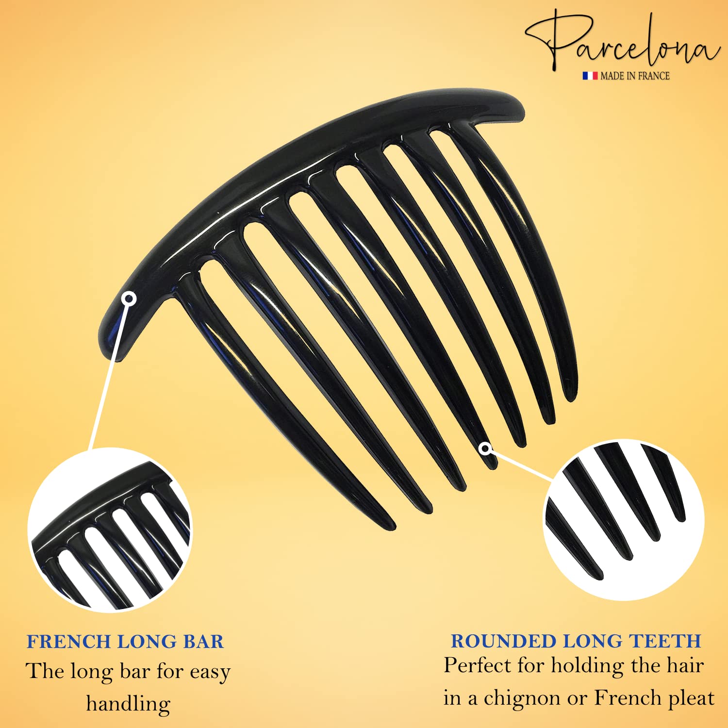 Parcelona French Twist 7 Teeth Large Cellulose Side Hair Combs for Women(2 Pcs)