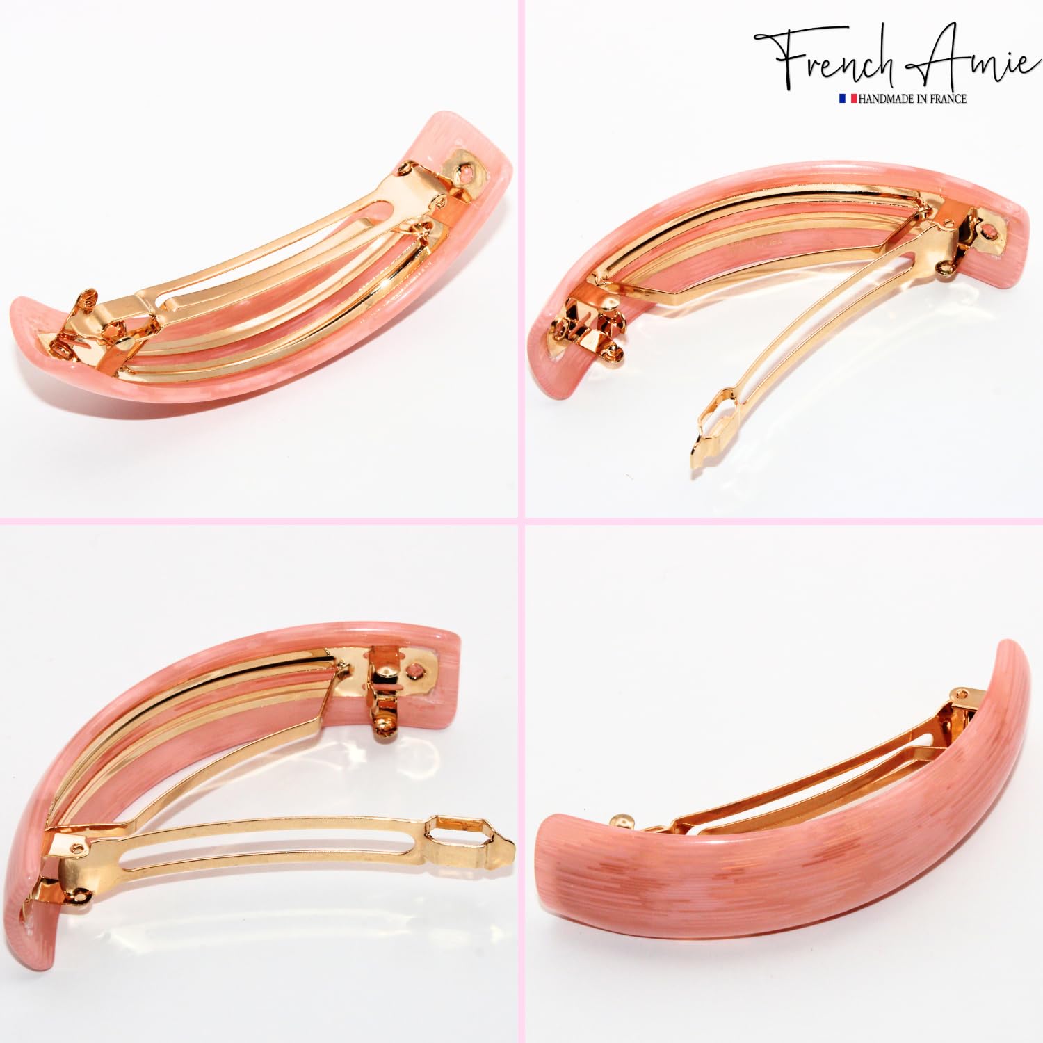 French Amie Curved Oblong Large Cellulose Handmade Hair Barrette for Women