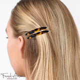 French Amie Narrow Oblong Small Hair Clip - Tige Boule Women Barrette Set Of 2