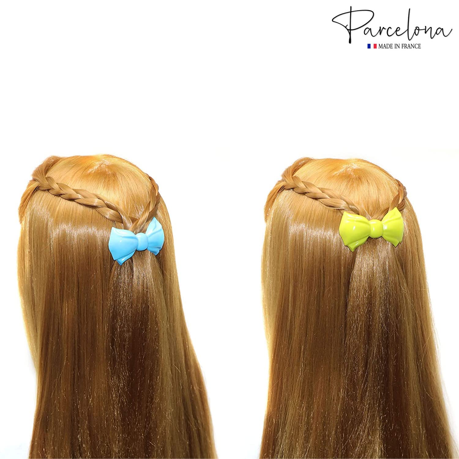 Parcelona French Angel Bow Blue and Green Small 2” Cellulose Set of 2 Hair Clip