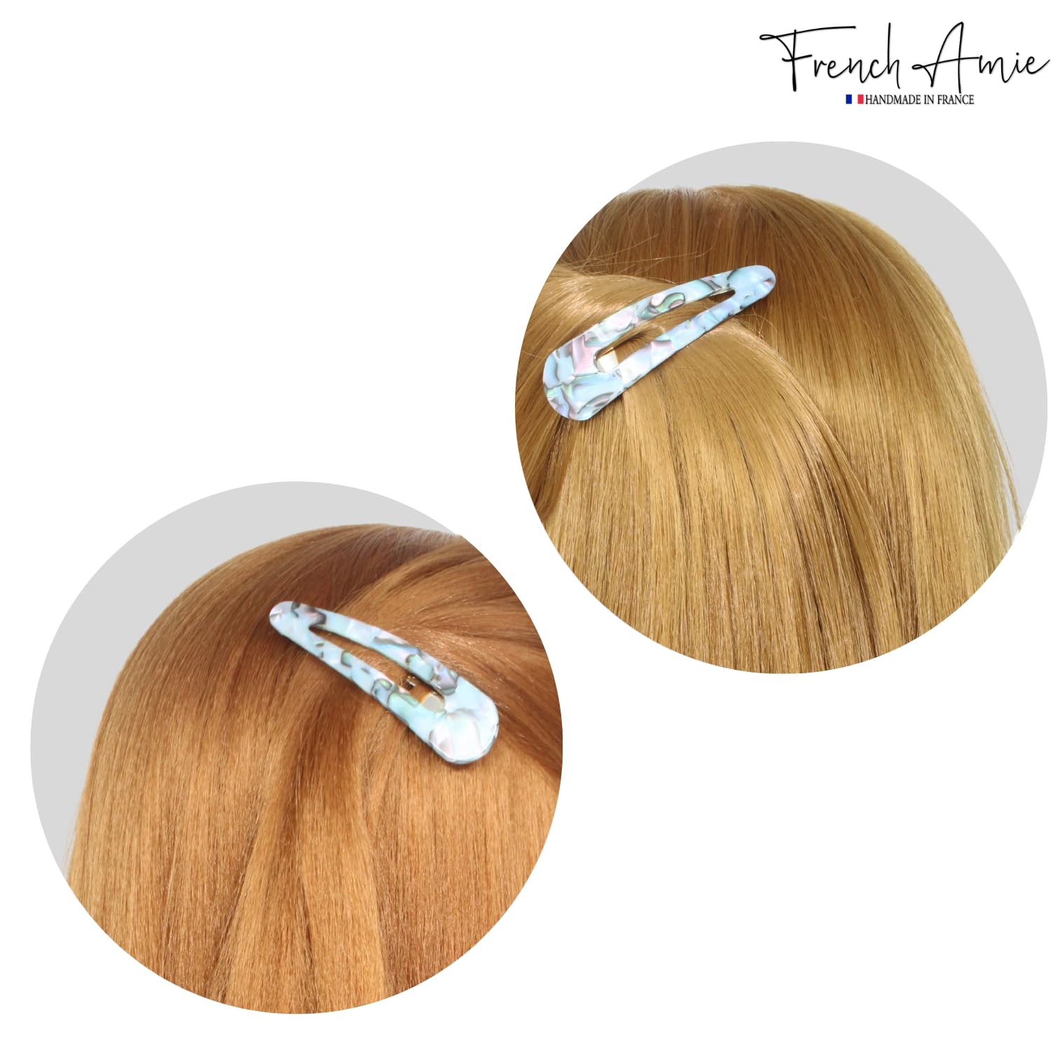 French Amie Clic Clac Large Handmade Cellulose Snap Hair Pins for Women(2 Pcs)