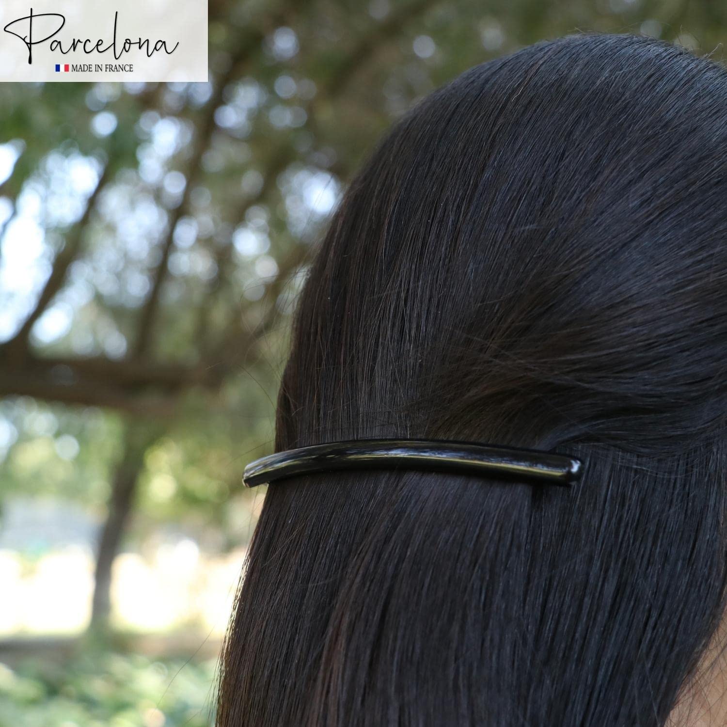 Parcelona French Skinny Rounded Large Cellulose Hair Barrettes for Women(2 Pcs)