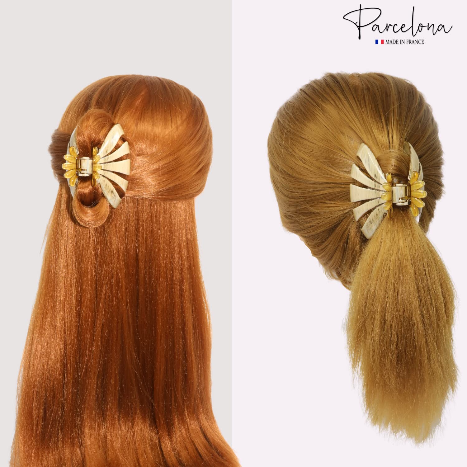Parcelona French Fleur Medium 3.25" Wide Teeth Cellulose Hair Claw for Women