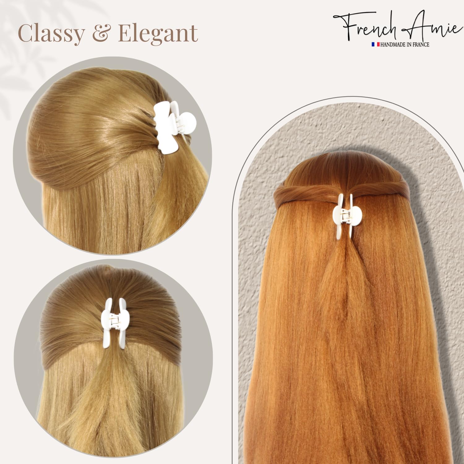 French Amie Grace Small 2” Cellulose Handmade Flexible Hair Claw for Thin Hair