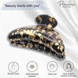 Parcelona French Couture Medium Black N Golden Celluloid Jaw Hair Claw for Women