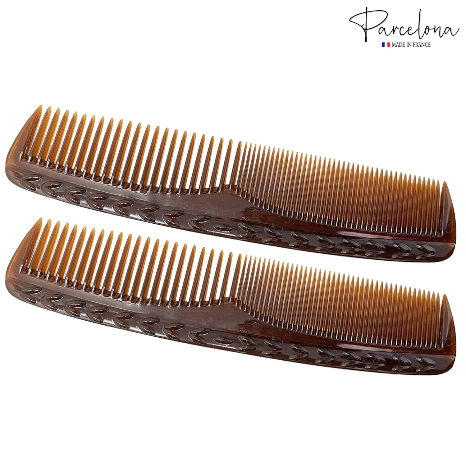 Parcelona French Bordered Cellulose Acetate Toothed Large Dressing Hair Comb 2Pcs